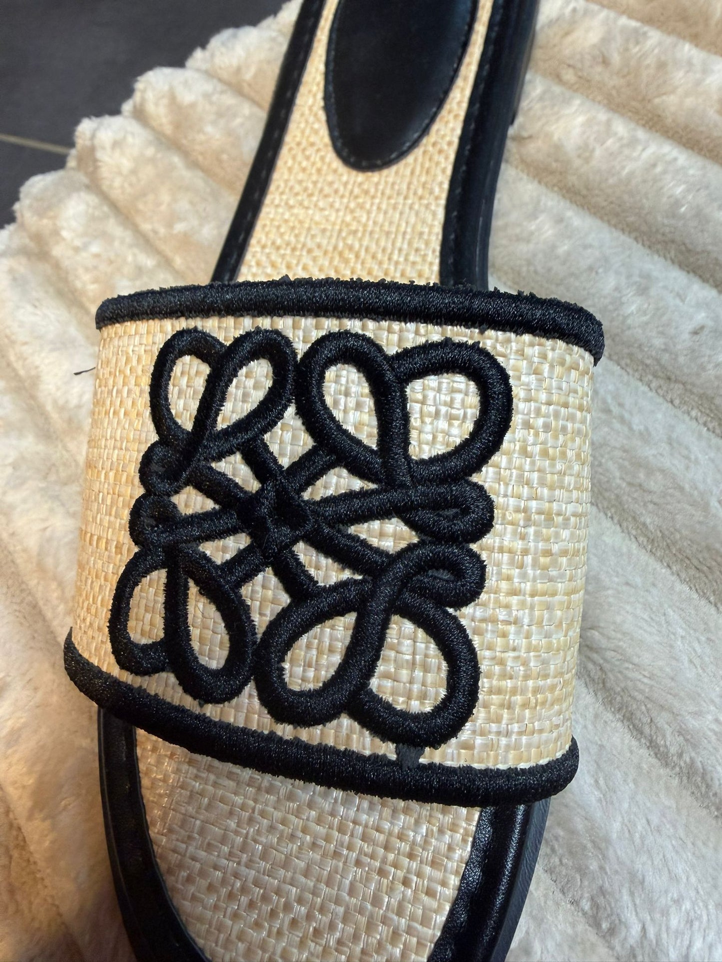 Beige Raffia slipper | Dames