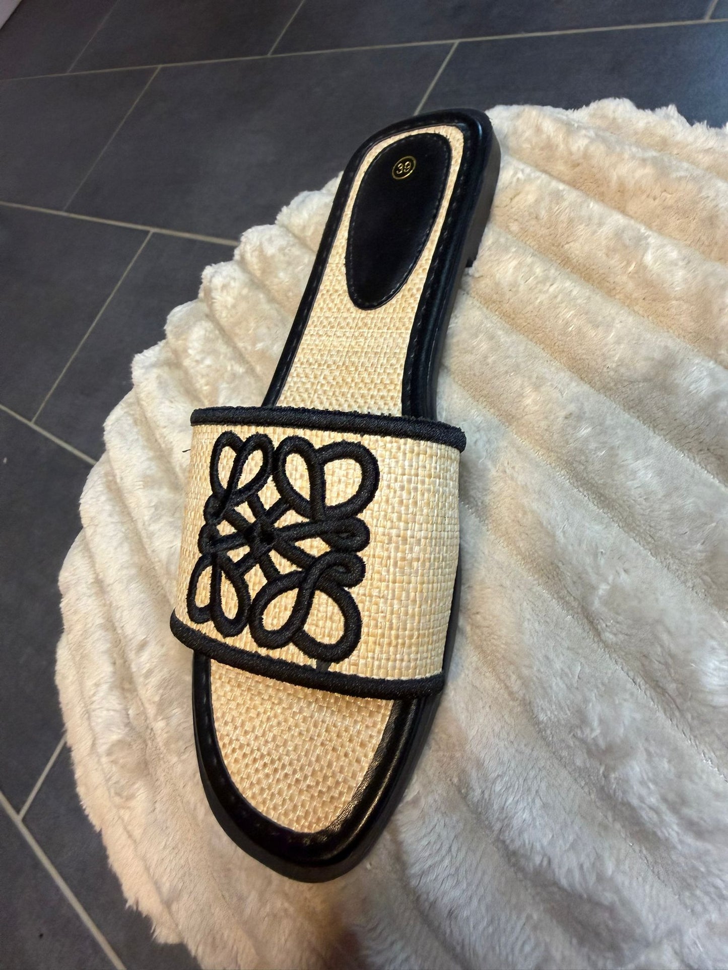 Beige Raffia slipper | Dames